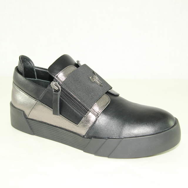 Туфли 706-2540-100-1341 BLACK GREY MTLLC LTHR кожа-кожа черно-серебро